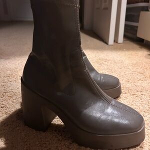 Platform Block Heel Ankle Boots in Gray